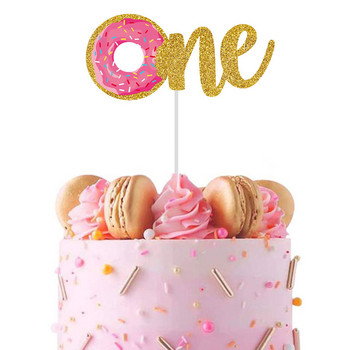 One Two Years Happy Birthday Блестяща златна поничка Grow UP Cake Topper Сладки понички Cake Toppers Baby Shower Парти консумативи