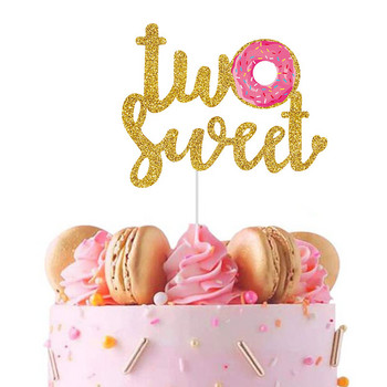 One Two Years Happy Birthday Блестяща златна поничка Grow UP Cake Topper Сладки понички Cake Toppers Baby Shower Парти консумативи