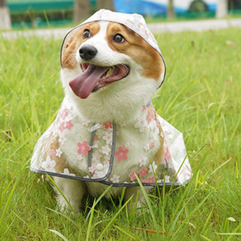 Кучешки дъждобран Иновативна щателна изработка Дъждобран за домашни любимци Прозрачен флорален принт Дъждобран за кучета за кученца