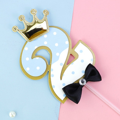 Szám korona csokornyakkendő gyémánt újszülött baba tortafedő 1. 2. 3. 100 nap Boldog születésnapot tortafedő gyerekeknek ajándék parti kellékek