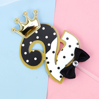 Szám korona csokornyakkendő gyémánt újszülött baba tortafedő 1. 2. 3. 100 nap Boldog születésnapot tortafedő gyerekeknek ajándék parti kellékek