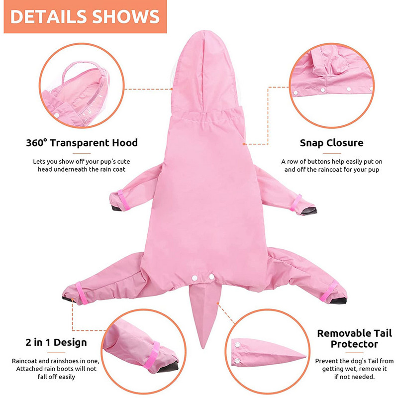Koera vihmamantel kapuutsiga Kogu keha Koera vihmamantel kinnitatud vihmasaabastega väikestele koertele Pet Rain Slicker Poncho Puppy vihmajope