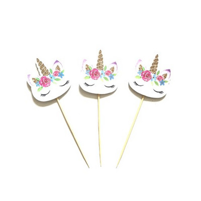 24 db Rajzfilm egyszarvú sült betétek Címke Születésnapi torta Gyümölcs Desszert Fogpiszkáló Születésnapi Party Esküvői Torta Zászló Dekorációs Kellékek