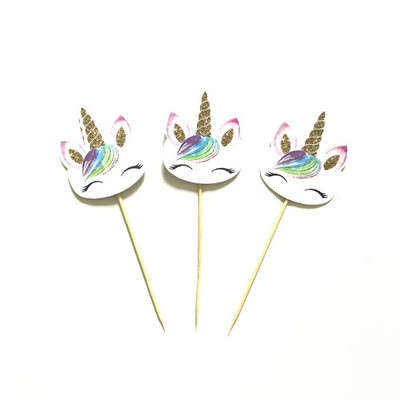 24 db Rajzfilm egyszarvú sült betétek Címke Születésnapi torta Gyümölcs Desszert Fogpiszkáló Születésnapi Party Esküvői Torta Zászló Dekorációs Kellékek