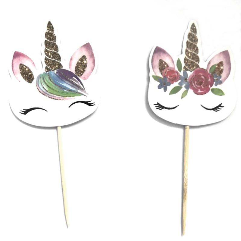 24 db Rajzfilm egyszarvú sült betétek Címke Születésnapi torta Gyümölcs Desszert Fogpiszkáló Születésnapi Party Esküvői Torta Zászló Dekorációs Kellékek