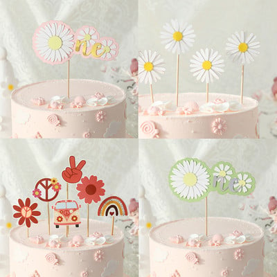 Toppers pentru tort cu flori cu margaretă pentru fete, margaretă, petrecere de aniversare, baby shower, furnituri pentru decorarea tortului de nuntă, accesorii pentru copt