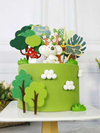 Jungle Mushrooms Комплект за украса на торта Сладка полимерна глина Sloth Cake Topper Set Cake Decor Cake Insert Card for Birthday Party