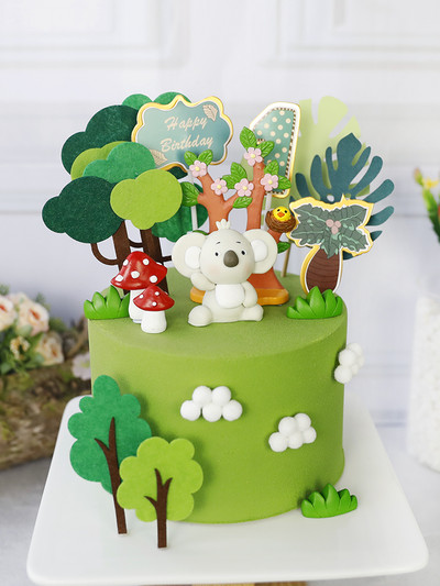 Jungle Mushrooms Комплект за украса на торта Сладка полимерна глина Sloth Cake Topper Set Cake Decor Cake Insert Card for Birthday Party