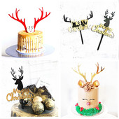 INS Gold Merry Christmas Cake Topper, elan negru, acrilic, pentru petrecerea de Crăciun, pentru copii, decorare pentru prăjituri de Crăciun pentru Baby Shower