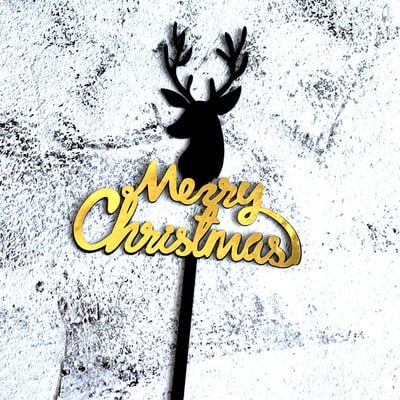 INS Gold Merry Christmas Cake Topper, elan negru, acrilic, pentru petrecerea de Crăciun, pentru copii, decorare pentru prăjituri de Crăciun pentru Baby Shower