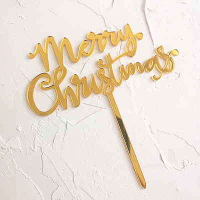 INS Gold Merry Christmas Cake Topper, elan negru, acrilic, pentru petrecerea de Crăciun, pentru copii, decorare pentru prăjituri de Crăciun pentru Baby Shower