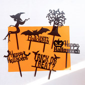 Μαύρο ακρυλικό κάλυμμα κέικ Happy Halloween Pumpkin Bat Witch topper κέικ Halloween Trick or Treat Baking Party Διακοσμήσεις