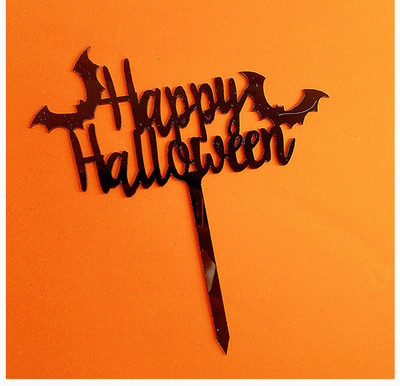 Μαύρο ακρυλικό κάλυμμα κέικ Happy Halloween Pumpkin Bat Witch topper κέικ Halloween Trick or Treat Baking Party Διακοσμήσεις