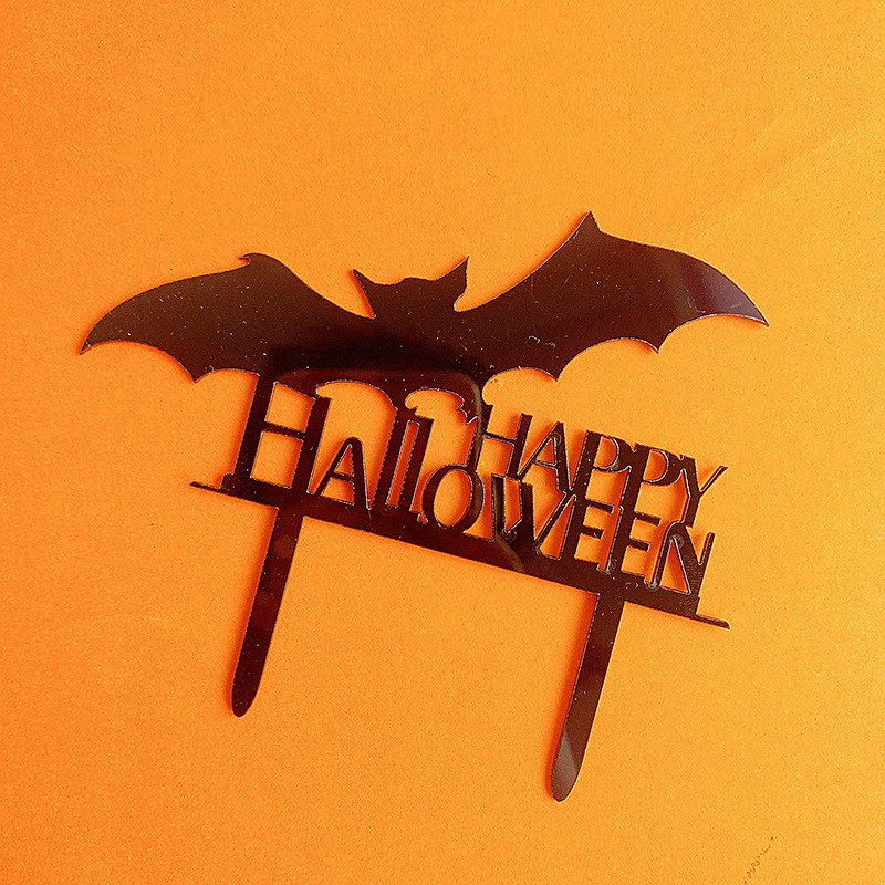 Μαύρο ακρυλικό κάλυμμα κέικ Happy Halloween Pumpkin Bat Witch topper κέικ Halloween Trick or Treat Baking Party Διακοσμήσεις