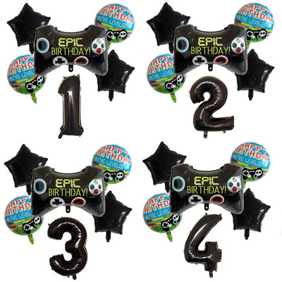 6db/készlet Szám léggömbök Fekete Gamepad Boy játék fólián léggömbön Születésnapi party dekorációk gyerekeknek Black Match Props Gaming Balloon