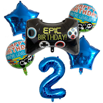 6db/készlet Szám léggömbök Fekete Gamepad Boy játék fólián léggömbön Születésnapi party dekorációk gyerekeknek Black Match Props Gaming Balloon