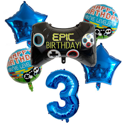 6db/készlet Szám léggömbök Fekete Gamepad Boy játék fólián léggömbön Születésnapi party dekorációk gyerekeknek Black Match Props Gaming Balloon