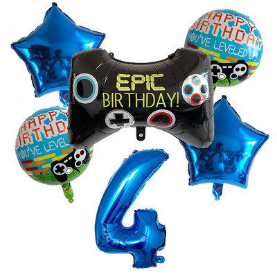 6db/készlet Szám léggömbök Fekete Gamepad Boy játék fólián léggömbön Születésnapi party dekorációk gyerekeknek Black Match Props Gaming Balloon