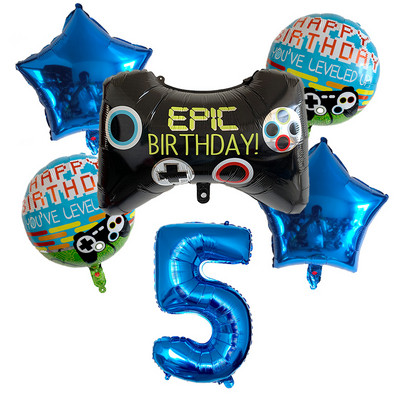 6db/készlet Szám léggömbök Fekete Gamepad Boy játék fólián léggömbön Születésnapi party dekorációk gyerekeknek Black Match Props Gaming Balloon
