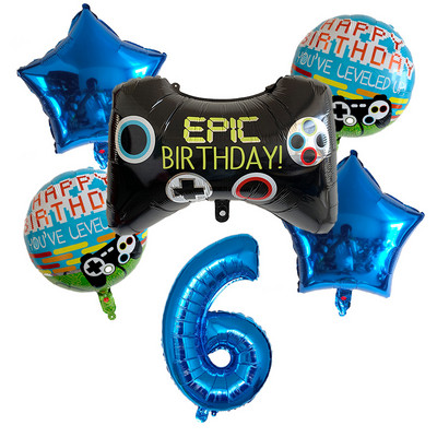 6db/készlet Szám léggömbök Fekete Gamepad Boy játék fólián léggömbön Születésnapi party dekorációk gyerekeknek Black Match Props Gaming Balloon