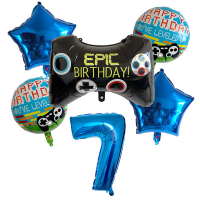 6db/készlet Szám léggömbök Fekete Gamepad Boy játék fólián léggömbön Születésnapi party dekorációk gyerekeknek Black Match Props Gaming Balloon