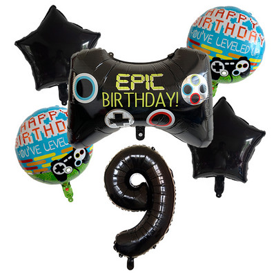 6db/készlet Szám léggömbök Fekete Gamepad Boy játék fólián léggömbön Születésnapi party dekorációk gyerekeknek Black Match Props Gaming Balloon