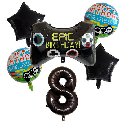 6db/készlet Szám léggömbök Fekete Gamepad Boy játék fólián léggömbön Születésnapi party dekorációk gyerekeknek Black Match Props Gaming Balloon