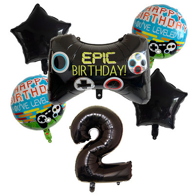 6db/készlet Szám léggömbök Fekete Gamepad Boy játék fólián léggömbön Születésnapi party dekorációk gyerekeknek Black Match Props Gaming Balloon