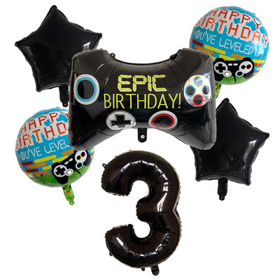 6db/készlet Szám léggömbök Fekete Gamepad Boy játék fólián léggömbön Születésnapi party dekorációk gyerekeknek Black Match Props Gaming Balloon