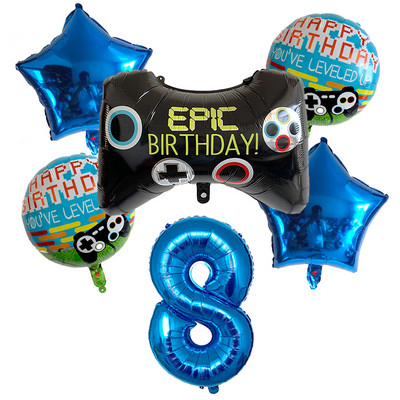 6db/készlet Szám léggömbök Fekete Gamepad Boy játék fólián léggömbön Születésnapi party dekorációk gyerekeknek Black Match Props Gaming Balloon