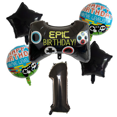 6db/készlet Szám léggömbök Fekete Gamepad Boy játék fólián léggömbön Születésnapi party dekorációk gyerekeknek Black Match Props Gaming Balloon