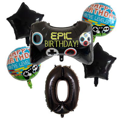 6db/készlet Szám léggömbök Fekete Gamepad Boy játék fólián léggömbön Születésnapi party dekorációk gyerekeknek Black Match Props Gaming Balloon
