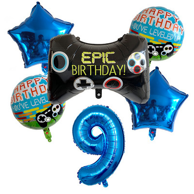 6db/készlet Szám léggömbök Fekete Gamepad Boy játék fólián léggömbön Születésnapi party dekorációk gyerekeknek Black Match Props Gaming Balloon