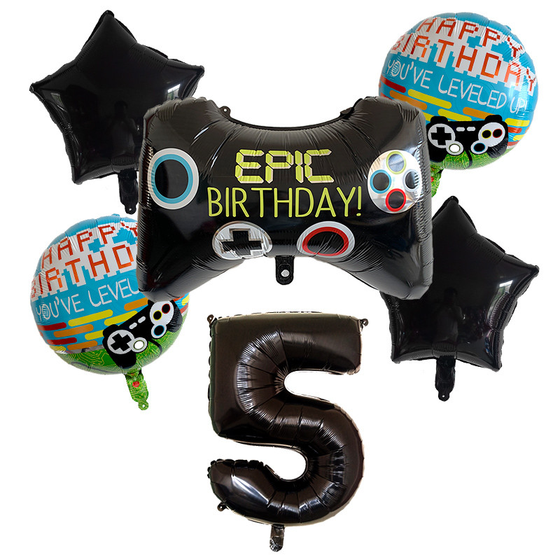 6db/készlet Szám léggömbök Fekete Gamepad Boy játék fólián léggömbön Születésnapi party dekorációk gyerekeknek Black Match Props Gaming Balloon