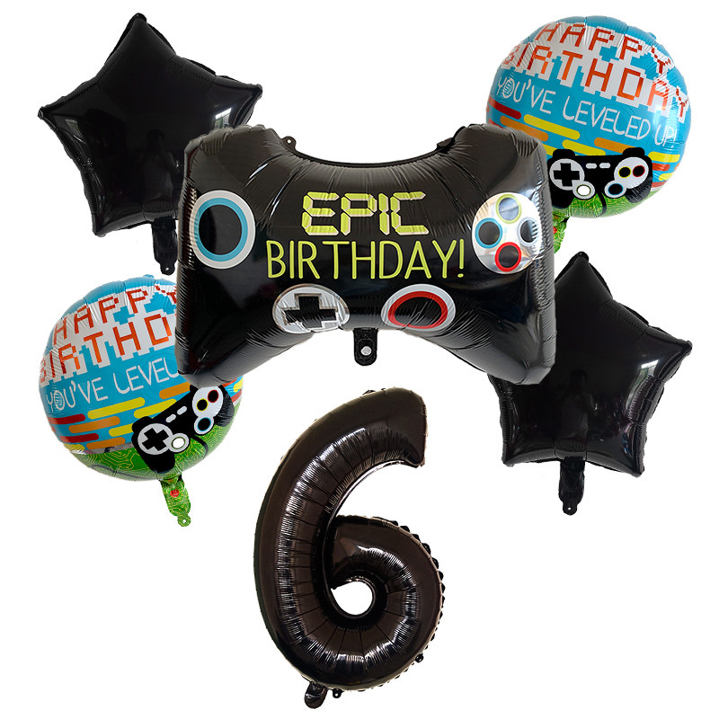6db/készlet Szám léggömbök Fekete Gamepad Boy játék fólián léggömbön Születésnapi party dekorációk gyerekeknek Black Match Props Gaming Balloon