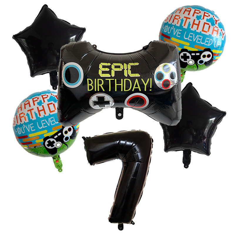 6db/készlet Szám léggömbök Fekete Gamepad Boy játék fólián léggömbön Születésnapi party dekorációk gyerekeknek Black Match Props Gaming Balloon
