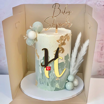Златно огледало AZ Английска буква Акрилна горна част за торта Честит рожден ден С главни букви Сватбено парти Кекс с една буква Декорации за торта
