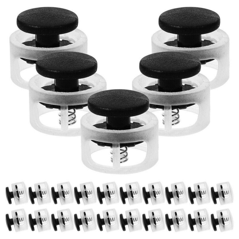 10 vnt Elastinė virvė, neslystanti sagtis, dviguba skylė, atrišanti mygtuką, virvės spaustukas batų raištelių sagtis, spyruoklinė sagtis