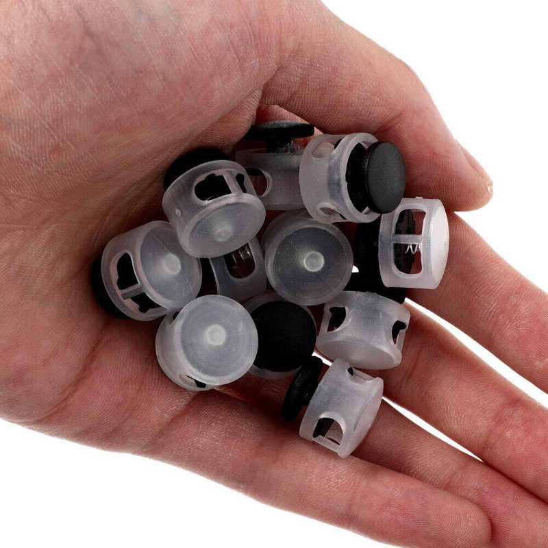 10 vnt Elastinė virvė, neslystanti sagtis, dviguba skylė, atrišanti mygtuką, virvės spaustukas batų raištelių sagtis, spyruoklinė sagtis