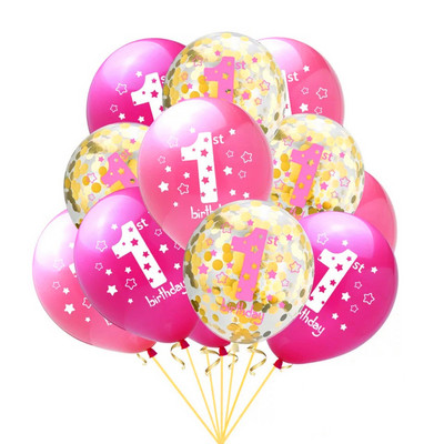 10 gab. Rozā balons 1. dzimšanas dienā, 1 gadu vecs, pirmās dzimšanas dienas ballītes noformējums Lateksa baloni Globosi Baby Shower Girl Favor