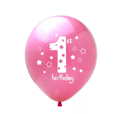 10 gab. Rozā balons 1. dzimšanas dienā, 1 gadu vecs, pirmās dzimšanas dienas ballītes noformējums Lateksa baloni Globosi Baby Shower Girl Favor