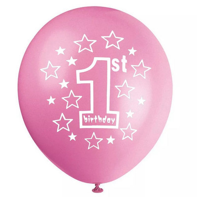 10 gab. Rozā balons 1. dzimšanas dienā, 1 gadu vecs, pirmās dzimšanas dienas ballītes noformējums Lateksa baloni Globosi Baby Shower Girl Favor