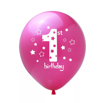 10 gab. Rozā balons 1. dzimšanas dienā, 1 gadu vecs, pirmās dzimšanas dienas ballītes noformējums Lateksa baloni Globosi Baby Shower Girl Favor