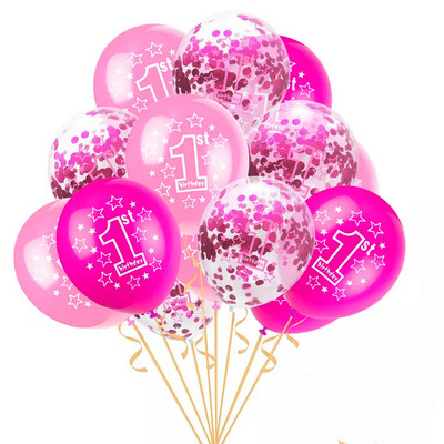 10 gab. Rozā balons 1. dzimšanas dienā, 1 gadu vecs, pirmās dzimšanas dienas ballītes noformējums Lateksa baloni Globosi Baby Shower Girl Favor