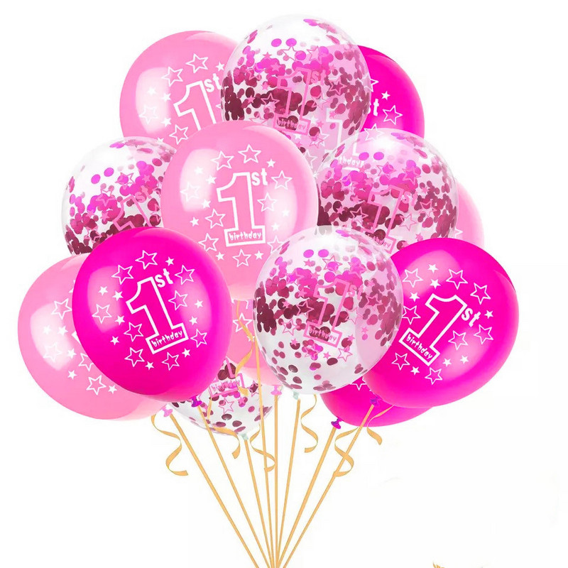 10 gab. Rozā balons 1. dzimšanas dienā, 1 gadu vecs, pirmās dzimšanas dienas ballītes noformējums Lateksa baloni Globosi Baby Shower Girl Favor