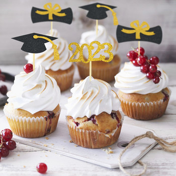 12 бр. 2023 Graduation Party Decoration Cake Topper Бакалавърска шапка Cupcake Topper Congratulation College Grad Party Baking Supplies