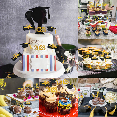 12 бр. 2023 Graduation Party Decoration Cake Topper Бакалавърска шапка Cupcake Topper Congratulation College Grad Party Baking Supplies