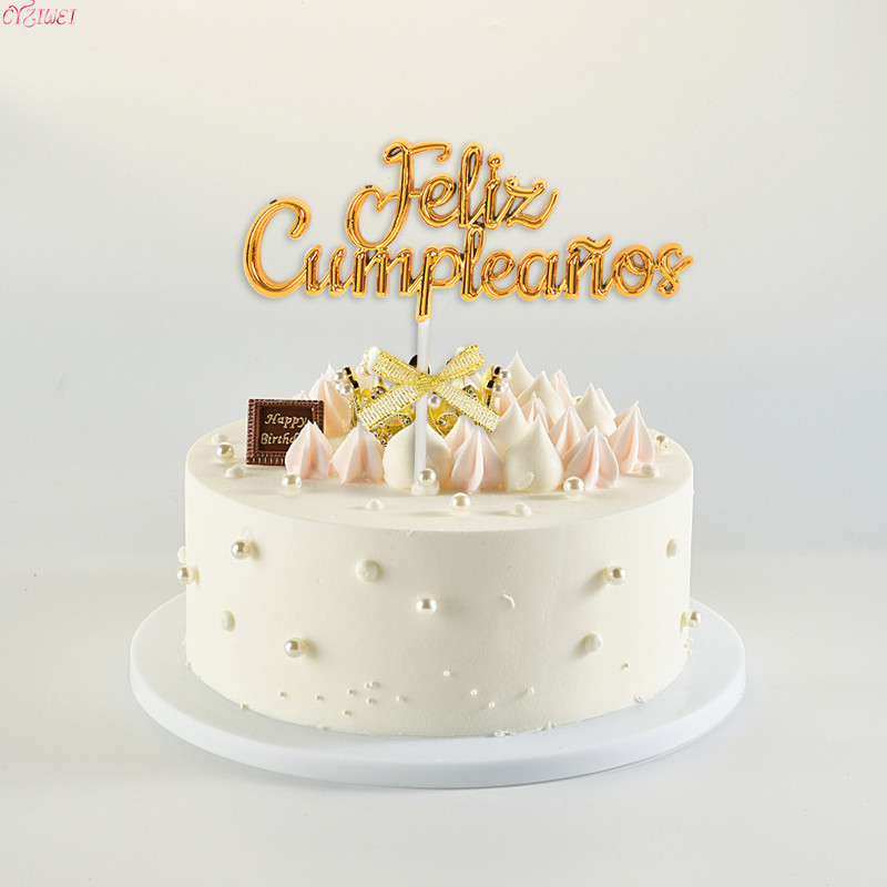 Spanyol boldog születésnapot Feliz Cumplieanos Tortafedő Háromdimenziós Tortafedő Gyerek Születésnapi Party Tortadekor Babazuhany