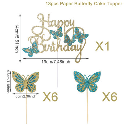 13db Rózsaszín lila pillangós tortafesték Boldog születésnapi parti dekoráció babaváró lány esküvői menyasszony desszert torta dekor Cupcake zászló