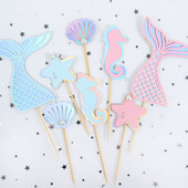 4db/készlet Sellány parti dekoráció farok csikóhal kagyló tengeri csillag tortafedele papír cupcake fedő születésnapi parti dekorációhoz